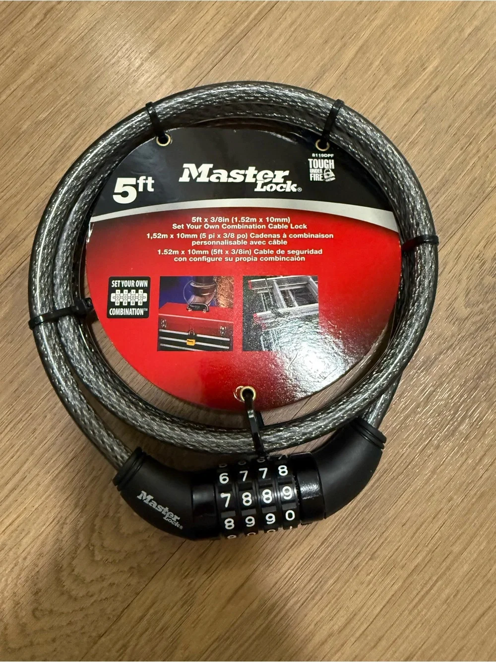 5ft Combination Cable Lock - Black/Silver